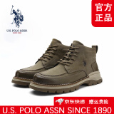 U.S. POLO ASSN.uspa马丁靴男秋冬新款高帮工装靴厚底耐磨作战靴男靴男鞋休闲皮靴 卡其 42