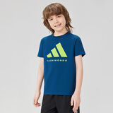 阿迪达斯 （adidas）2025新款短袖儿童T恤夏季户外运动休闲百搭短袖 蓝+绿  152
