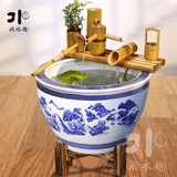 流水趣 庭院莲花陶瓷水缸竹排竹子流水循环流水摆件流水器户外客厅阳台 小号竹音套装 (山水缸竹排底座）