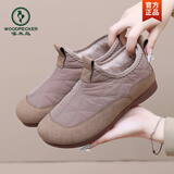 啄木鸟2025新款老北京棉鞋女冬季加绒防滑一脚蹬保暖妈妈棉靴加厚雪地靴 卡其色 加绒加厚防滑 37