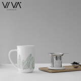 VIVA scandinavia耐热高温陶瓷杯子 茶水分离泡茶杯大容量550m教师中秋节生日礼物 香草白（香草烤花款）