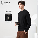 与狼共舞【绵羊毛】秋冬经典人标保暖毛衣男圆领长袖毛衫 001黑色 170 
