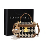 CLEVER & KETCH包包女包生日礼物女单肩包女包斜挎包女复古手提盒子包 棕色