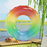 适美佳成人游泳圈加大加厚网红腋下圈泳圈男女戏水装备充气浮圈配打气筒 带拉手亮片七彩90#建议110-160斤