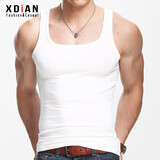 续点方领背心男夏无袖t恤男坎肩健身紧身韩版修身运动弹力棉男士背心 白色 M 码90-106斤左右修身版型