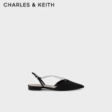 CHARLES&KEITHCK1-70900271-A女士水钻链条平跟凉鞋拖鞋 Black黑色 35