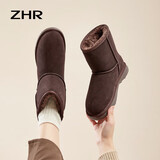 ZHR则则雪地靴女真牛皮靴子女保暖加绒女靴轻便短靴女 JAP71 咖啡色 38 