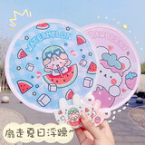 卡趣悠可爱团扇女学生卡通折叠扇双面迷你便携折扇小圆扇随身带手柄扇子 带手柄 1个装（图案随机）