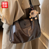 铂呐苓包包女大容量韩版休闲斜挎包多功能学生双肩包日常百搭通勤单肩包 咖啡色单肩包【带挂件】