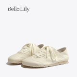 Bella Lily白色板鞋女款夏季头层牛皮平底小白鞋百搭纯色 白色皮里 35