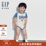 Gap婴儿2024夏季新款纯棉logo印花短袖连体衣儿童装包屁衣505583 米色 66cm(3-6月) 亚洲尺码