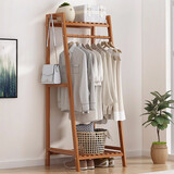 竹艺佳（ZHUYIJIA） 简易衣帽架卧室衣服架收纳架落地挂衣架置物架层架楠竹衣服架子 茶色50款梯形衣帽架