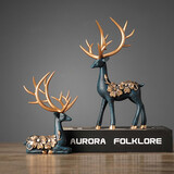 帕美居 创意花瓶麋鹿家居摆件装饰品房间电视柜玄关办公室中式客厅装饰 树脂鹿一对