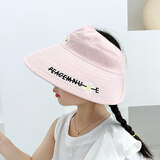 SOMUBAY 儿童帽子夏防晒无顶帽遮阳帽宝宝大帽檐小童无顶帽男女童太阳帽 DYM-1625菊花款-粉色 2-10岁  超大帽檐