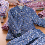 木吻纯棉花手工棉衣服女士棉袄棉裤套装中老妈年人妈外穿加厚保暖冬季 蓝碎花 2XL推荐152~170CM体110~125斤