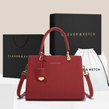 CLEVER & KETCH托特包红色新娘婚包女士手提包妈妈包大容量气质白领上班通勤 红色（荔枝纹）