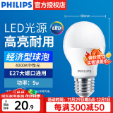 飞利浦（PHILIPS）LED灯泡节能灯超大球泡光源E27大螺口灯饰电灯泡替换白炽灯超亮 9W-4000K E27螺口