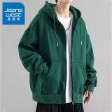 真维斯（JEANSWEST）秋冬季开衫连帽卫衣男士冬季外套休闲百搭宽松加绒加厚夹克打底衫 哑绿【常规】 XL【建议160-185斤】