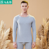 AB内衣保暖棉质男士中厚棉毛圆领色织刷绒套装圆领长袖长裤秋衣秋裤 麻灰 2XL