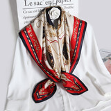 达芬奇密码新品真丝丝巾女桑蚕丝大方巾春秋百搭妈妈款披肩教师节礼物礼盒装 红框花穗