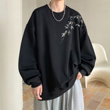 君茵重磅圆领长袖t恤男秋冬季衣服男装打底衫学生情侣卫衣男士秋衣 黑色 2XL