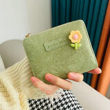 畅印高颜值设计感小钱包女短款可爱日系少女心多卡位卡包零钱一体包 绿色小花