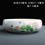 源老舍无孔水培花盆铜钱草花盆陶瓷水仙花睡莲碗莲荷花水培容器一叶莲盆 秀色荷花9--8寸