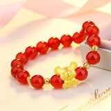 蓓影 黄金转运珠生肖牛手链女款鼠足金999宝宝十二生肖狗路路通本命年 红玛瑙+萌鼠(其他生肖备注)+4金