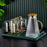 格娜斯（CRISTALGLASS）玻璃杯水杯套装家用客厅带把杯子泡绿茶杯耐热牛奶杯家庭高颜值 300ml六支+金色杯架+杯盘+四方壶