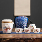 唐舍中国风羊脂玉瓷户外旅行茶具套装快客杯一壶四杯白瓷便携旅游家用 锦绣祥云-丹凤朝阳