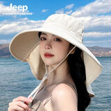 JEEP吉普大帽檐防晒帽女2025新款遮脸披肩夏太阳骑车遮阳帽子海边 香槟米 无规格
