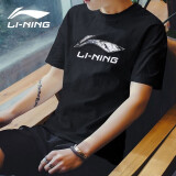 李宁（LI-NING）短袖t恤男夏季运动衣服饰男装户外速干上衣跑步健身投篮球训练服 标准黑【棉质】 L (175)