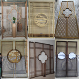 不锈钢屏风钛金镂空隔断遮挡玄关客厅入门中式花格金属背景墙定制 红古铜（定制联系客服报价）