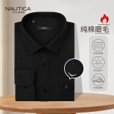NAUTICA TAILORED【厚款磨毛】长袖衬衫男春季商务纯棉正装衬衣黑色41