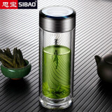 思宝玻璃杯墨晶男女士双层高硼硅泡茶水杯商务办公茶杯车载便携杯子 2号(360ml)（90%客户的选择）