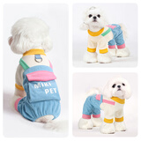 MIKI PAD狗狗衣服小型犬猫衣服秋冬季保暖可牵引外出背带裤比熊泰迪雪纳瑞 蓝色口袋背带裤 S背长25cm（参考体重3-6斤）