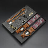 JOYBOKER男士纽扣双用背带夹Y型弹力肩带3.5cm成人西裤吊带胖人松紧吊裤带 红底花纹