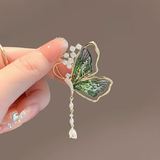 芠拉蝴蝶胸针昆虫动物轻奢铜镀金半透明闪耀生日送人礼物包装 优等配件流苏绿蝴蝶A03-304