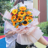 梦馨鲜花速递玫瑰礼盒向日葵康乃馨花束生日礼物全国同城配送实体花店送花 9朵向日葵花束——美好祝福