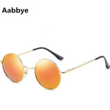 Aabbye新款偏光太阳镜墨镜防紫外线经典小圆框复古太子镜简约眼镜男女 05金框橙红片