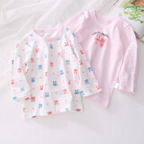 印品棉棉屋两件装儿童竹节棉薄款长袖T恤男女宝宝婴幼儿纯棉休闲打底上衣 长袖2件装 粉兔组 80
