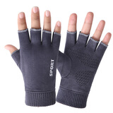 罗维利特麂皮绒手套男冬季加绒保暖薄款触屏半指露二指户外骑行跑步开车棉 麂皮绒半指-灰色 均码