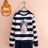 撒娇娃童装女童卫衣女童打底衫秋冬薄厚款长袖T恤2020蝴蝶结T恤中大童百搭上衣四色 黑色条纹加绒款 160(建议身高155cm左右)