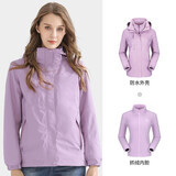 骆驼（CAMEL）三防冲锋衣户外登山服防风防水防污三合一时尚潮牌运动外套 A9W146106，云紫，女 L