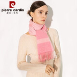皮尔卡丹羊绒围巾女冬季保暖时尚格子女士围脖元旦新年礼物 粉格