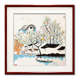紫腾随轩吴冠中水墨画新中式现代客厅装饰画餐厅饭厅挂画卧室壁画中国风 图7 50*50cm红木色实木框