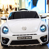 携手 大众甲壳虫儿童电动车玩具汽车可坐人四轮男女孩子宝宝粉色童车 白色+皮座+蓝牙+遥控+摇摆+软轮