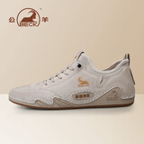 公羊男鞋秋季运动透气休闲平板鞋男2025新款真皮鞋子男百搭一脚蹬男鞋 沙色四季款 【现货】 42 (260mm)