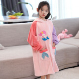 洁丽雅（grace）儿童浴袍可穿可裹男女童浴巾斗篷非纯棉宝宝带帽睡袍吸水子浴衣 M码适合身高130-150cm美人鱼