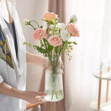 初卓创意简约玻璃花瓶水培绿植鲜花家居装饰 30高锥筒树条纹【透明】